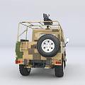 Military Utility Vehicle with Camouflage Paint Roof Mounted Machine Gun and Off Road Open Design