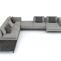 Gray Sectional Multi Seat Sofa With Cushions And Black Coffee Table 3d model