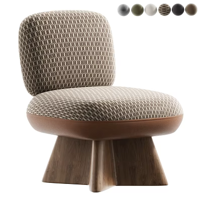 Modern Upholstered Single Chair With Patterned Fabric And Wooden Cone Legs 3d model