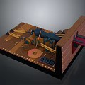 Ancient Weapon Model Featuring Wooden Base Metal Barrel Mechanical Components And Ammunition Balls