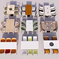 Various Dining Table Sets With Different Table Materials And Matching Chairs 3d model