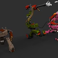 Mechanical Game And Movie Characters With Various Colors And Mechanical Parts Arms Wheels Chains