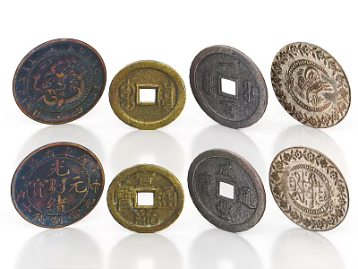 Antique Coin Decorative Ornament Set With Vintage Patterns And Collectible Design 3d model