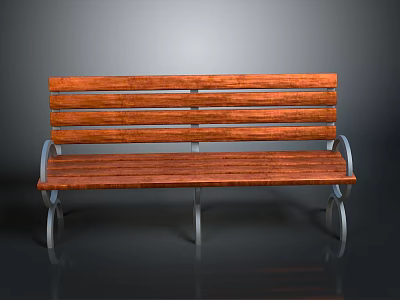 Contemporary Wooden Bench With Slatted Backrest And Sturdy Metal Legs For Indoor Outdoor Spaces 3d model