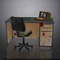 Wooden Office Desk With Chair Laptop And Sticky Notes On Drawers
