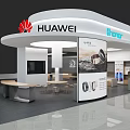 Huawei Digital Store Featuring Modern Display Counters Product Posters and Comfortable Seating 3d model