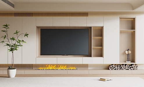 Modern TV Background Wall Cream Style TV Background Wall TV Cabinet TV 3d model