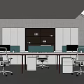 Modern Public Office Interior With Long Desk White Gray Chairs And Large Windows