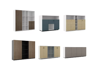 Modern Bookcase Designs With Open Shelves Closed Cabinets And Various Colors 3d model