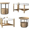 Modern Coffee Tables With Wooden Legs Marble Top And Rattan Storage Shelves
