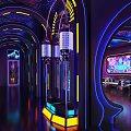Elegant Modern KTV Interior With Curved Neon Lights And Comfortable Seating