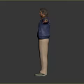 Man With Arms Outstretched Wearing Blue Jacket Beige Pants And Black Gloves