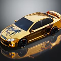 Golden Sports Car With Black Decorative Patterns And Shiny Reflective Body