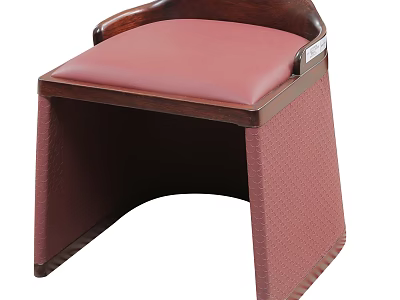 Modern Stool With Wooden Frame Curved Armrests Red Padded Seat And Textured Legs 3d model