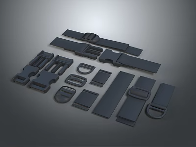 Assorted Black Hardware Accessories Including Buckles Straps Plastic Metal Component Parts 3d model