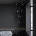 Modern Interior Design With Abstract Chandelier Geometric Metal Structure And Dark Wall