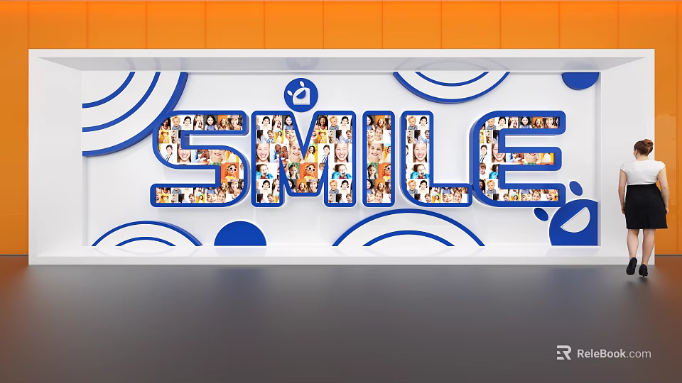 SMILE Word Art Design Composed Of Small Photos With Blue Orange Decorative Elements 3d model 