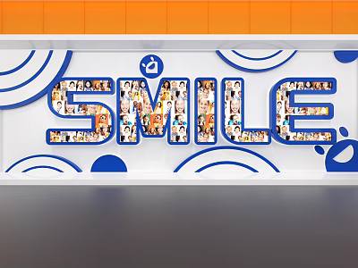 SMILE Word Art Design Composed Of Small Photos With Blue Orange Decorative Elements 3d model