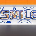 SMILE Word Art Design Composed Of Small Photos With Blue Orange Decorative Elements