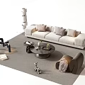 Modern Sofa And Coffee Table Set With Floor Lamp Armchair Plants And Rug