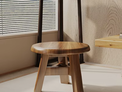 Modern Wooden Side Table With Round Top In Bright Interior Space Near Window 3d model