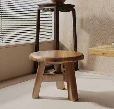 Modern Wooden Side Table With Round Top In Bright Interior Space Near Window 3d model