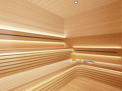Cozy Wooden SPA Sauna Room With Warm Lighting 3d model