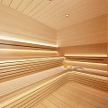 Cozy Wooden SPA Sauna Room With Warm Lighting