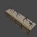 Industrial Protective Barrier Structure With Wooden Fence Sandbags Barbed Wire And Crossed Wooden Frames