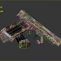 Polygonal Pistol Weapon 3D Model With Metallic Texture And Reflective Surface