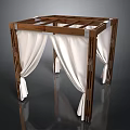 Wooden Decorative Canopy Structure With White Curtains And Frame Design 3d model