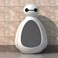 Cute White Urinal Design with Cartoon Like Eyes Against Tiled Wall and Geometric Pattern Floor