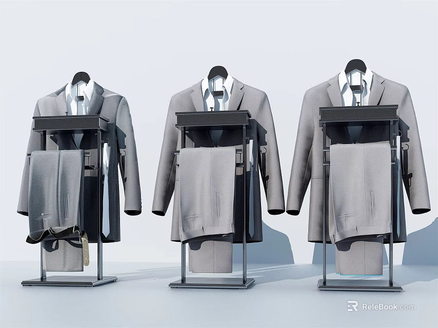 Modern Metal Clothes Hangers Displaying Suits And Trousers For Formal Wear 3d model 