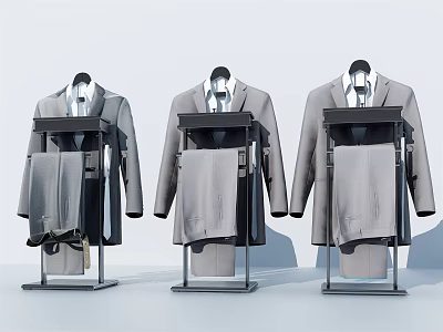 Modern Metal Clothes Hangers Displaying Suits And Trousers For Formal Wear 3d model