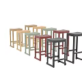 Modern Minimalist Bar Stools In Red And Wood Color With Simple Frame Design