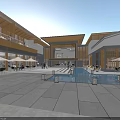 Traditional And Modern Commercial Street Along River With Scenic Urban Building Layout