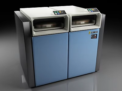 Commercial Equipment With Double Door Blue White Cabinet Transparent Windows Black Frame And Control Panel 3d model