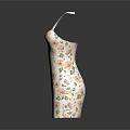 Stylish Halter Neck White Base Dress With Orange Green Floral Print