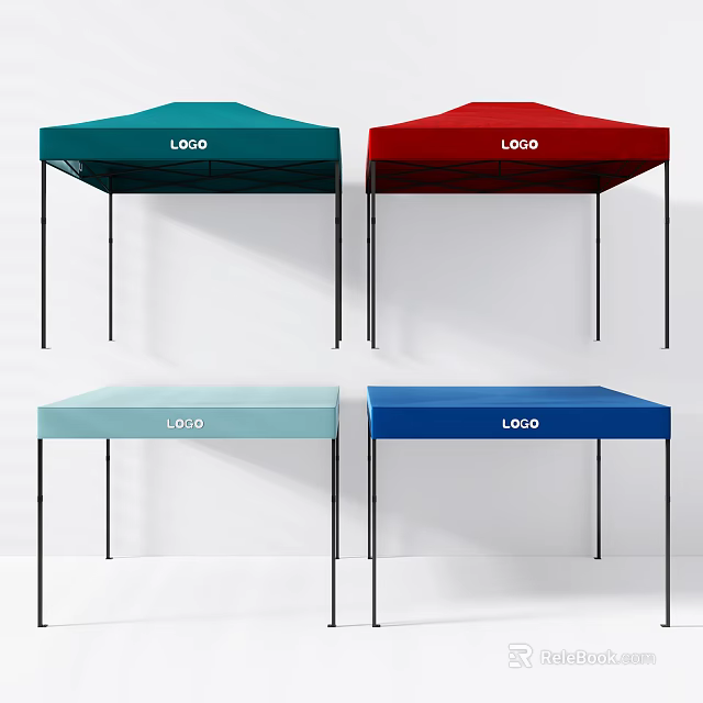 Portable Multi Colored Tents With LOGO In Green Red Light Blue And Blue 3d model 