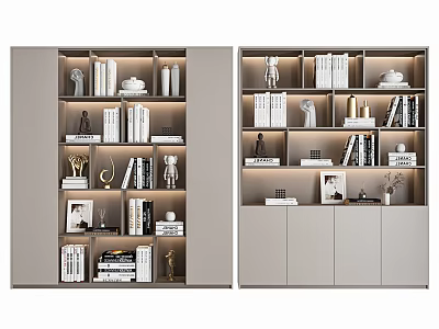 Modern Minimalist Bookcase With Layered Open Shelves Books And Decorative Items 3d model