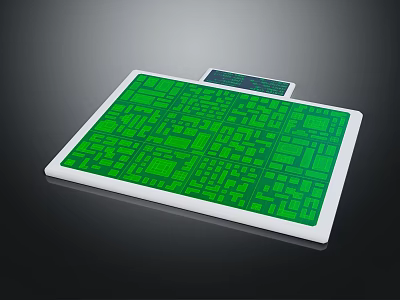 Green Printed Circuit Board With White Border And Detailed Circuit Patterns Design 3d model