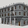 Vintage Style Multi Storey Commercial Complex With Brick Structure Arched Doors And Windows 3d model