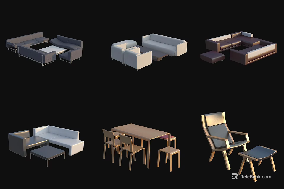 Stylish Sofa Coffee Table Set with Multiple Designs for Modern Living Room Furniture 3d model 