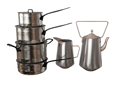 High Quality Stainless Steel Cookware Set With Stackable Pots And Kettle 3d model