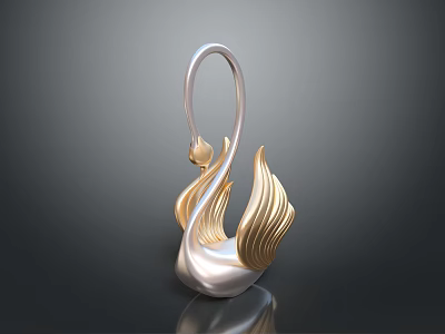 Elegant Silver And Gold Swan Sculpture With Curved Neck And Feather Design 3d model