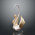 Elegant Silver And Gold Swan Sculpture With Curved Neck And Feather Design