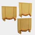 Yellow Linen Curtains with Tie Top Design and Three Different Display Views 3d model