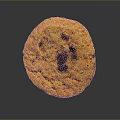 Golden Brown Oatmeal Cookie with Chewy Texture and Raisins on Dark Background