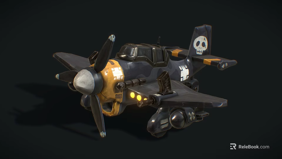 Vintage Style Passenger Plane With Propeller Skull Logo And Black Yellow Color 3d model 