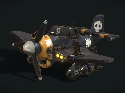 Vintage Style Passenger Plane With Propeller Skull Logo And Black Yellow Color 3d model